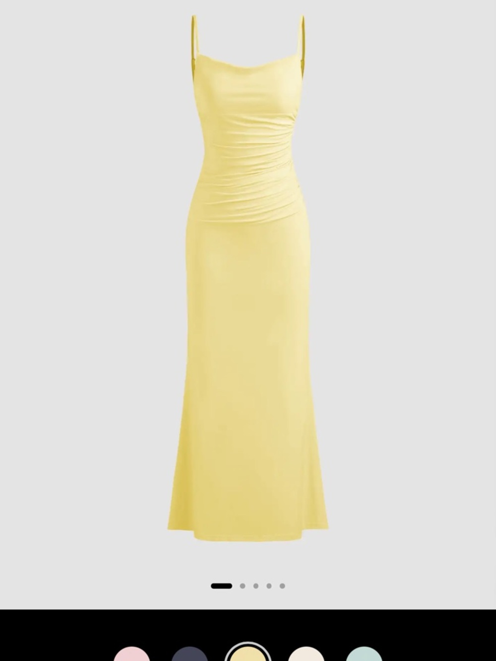Yellow Spaghetti Strap Ruched Maxi Dress - Picture 4 of 5